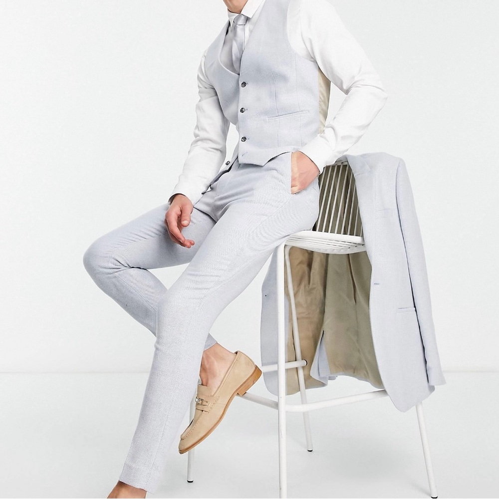 ASOS Design super skinny wool mix trousers in light blue twill- Size 32 x 32